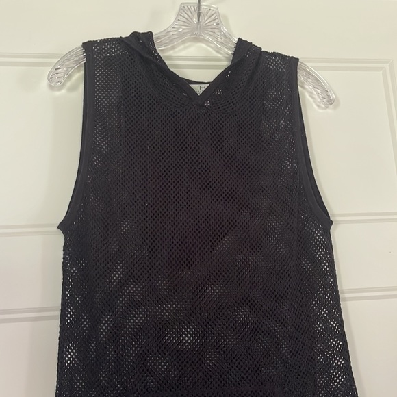 H Halston V-neck Mesh Sleeveless Hoodie Black Medium - Picture 6 of 11